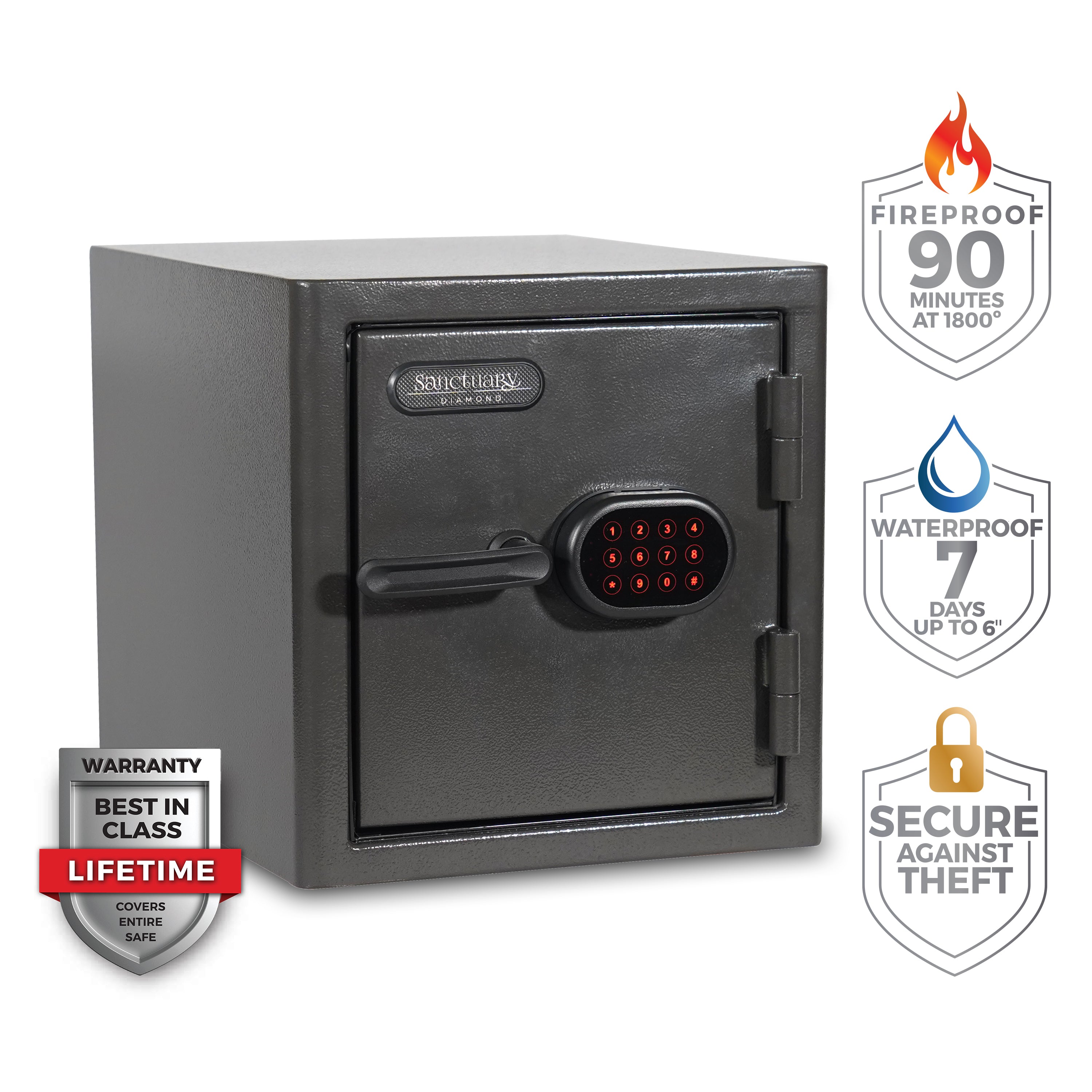 Diamond 1.32 cu. ft. Fireproof/Waterproof Home & Office Safe with Electronic Lock, Dark Gray Hammertone Finish