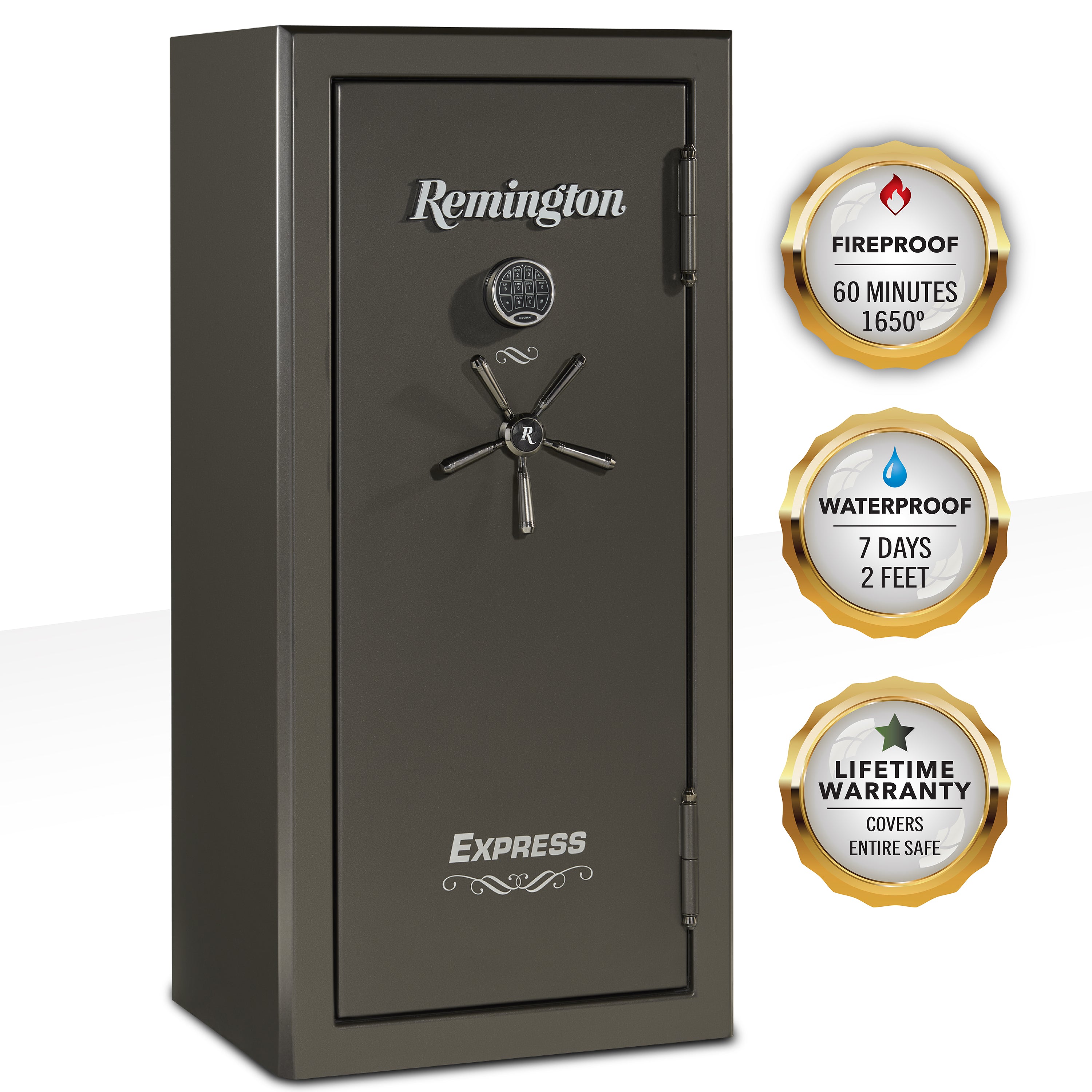 Express 24-Gun Fireproof and Waterproof Gun Safe with Electronic Lock, Graphite Satin Metallic Finish