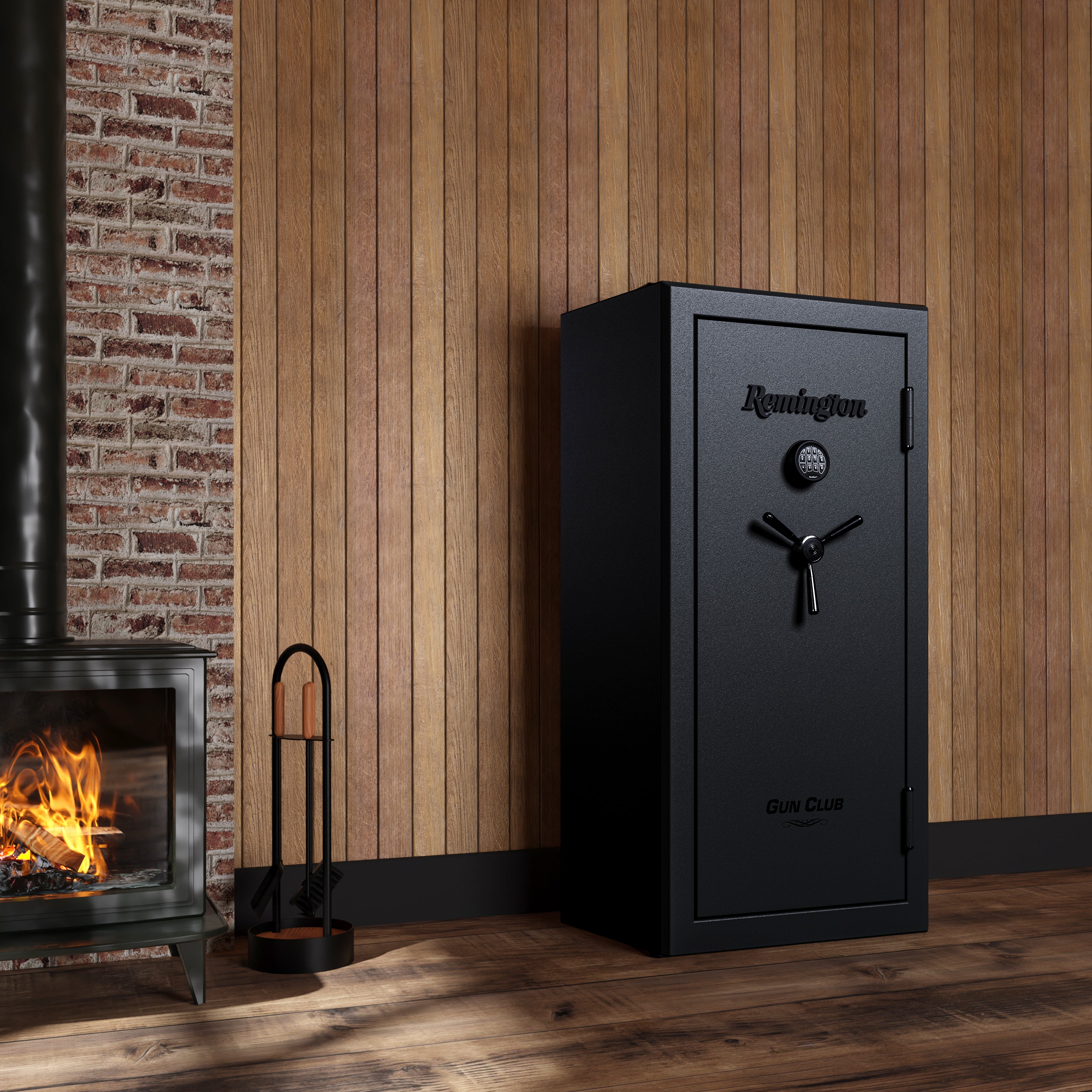 "Remington Gun Club 26 + 4-Gun Fireproof and Waterproof Gun Safe with Electronic Lock, Black Gloss Hammertone Finish	"