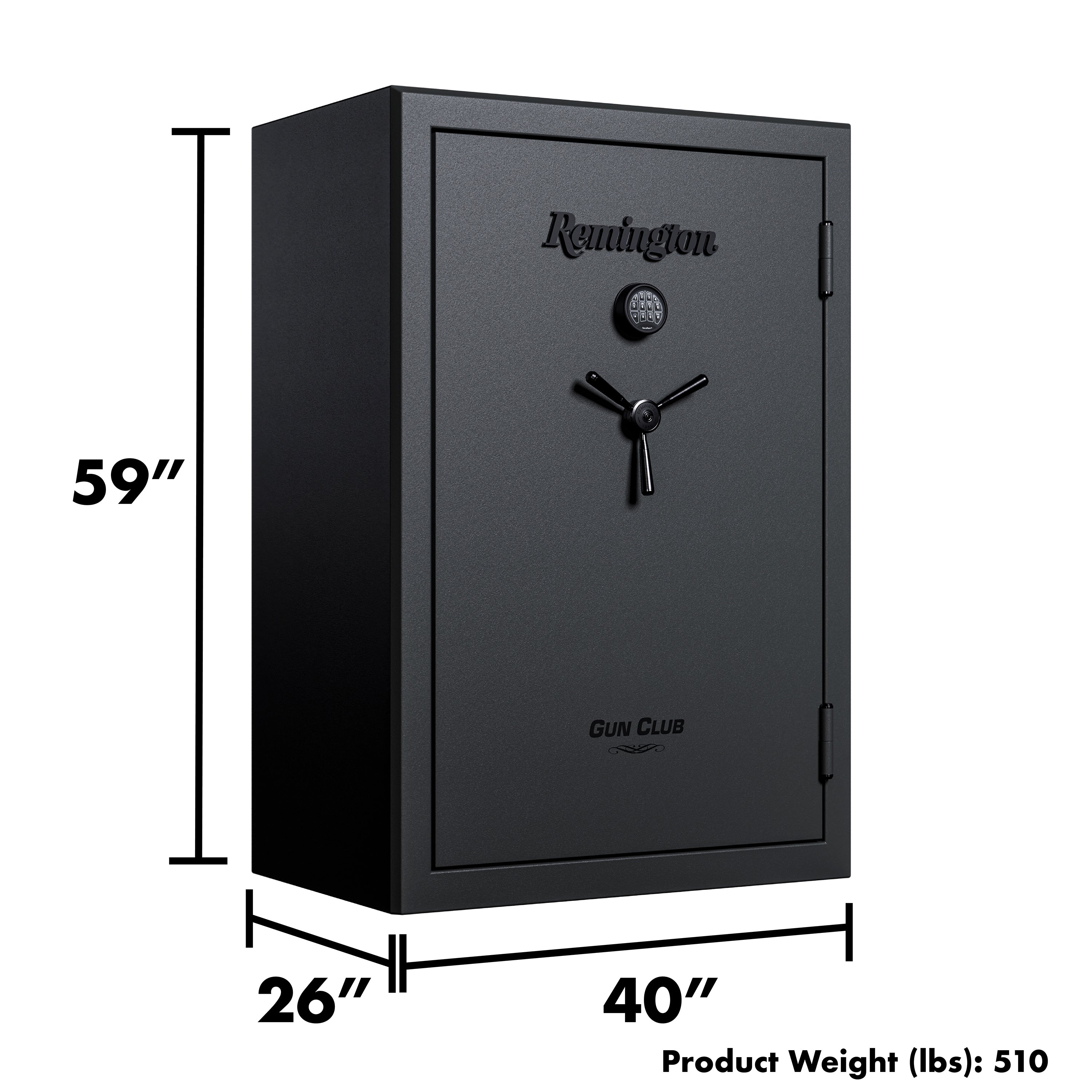 "Remington Gun Club 52 + 8-Gun Fireproof and Waterproof Gun Safe with Electronic Lock, Black Gloss Hammertone Finish	"