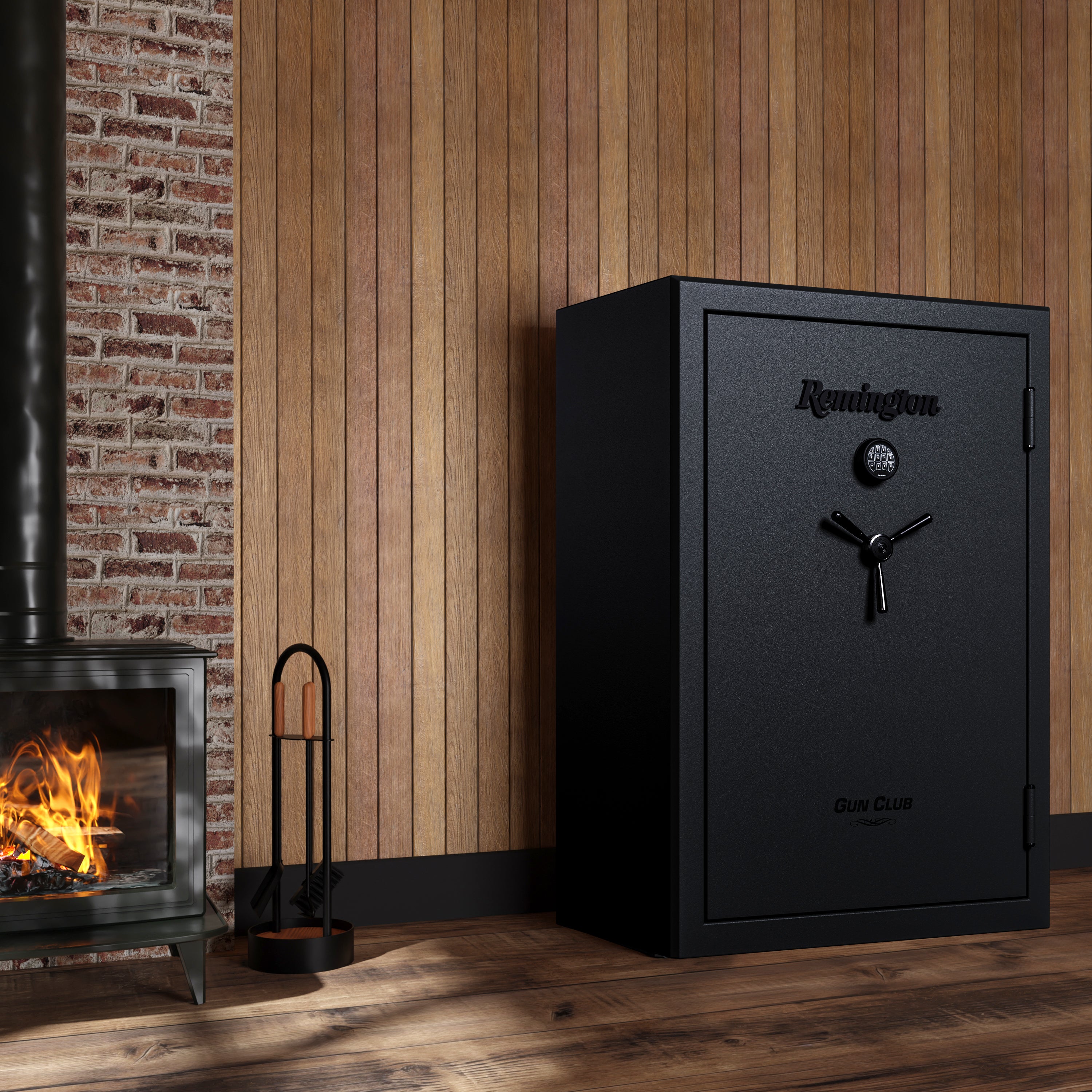 "Remington Gun Club 52 + 8-Gun Fireproof and Waterproof Gun Safe with Electronic Lock, Black Gloss Hammertone Finish	"