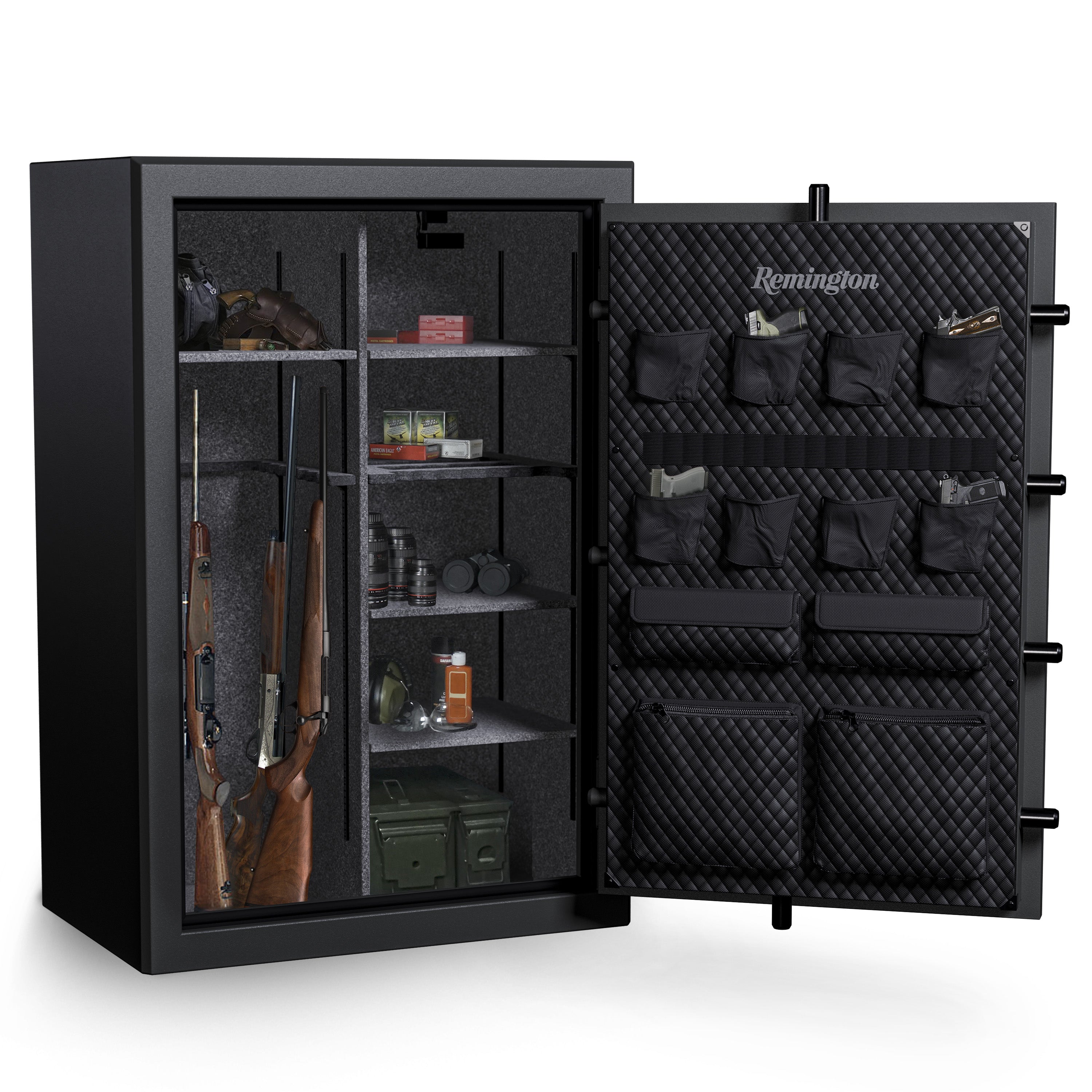 "Remington Gun Club 52 + 8-Gun Fireproof and Waterproof Gun Safe with Electronic Lock, Black Gloss Hammertone Finish	"